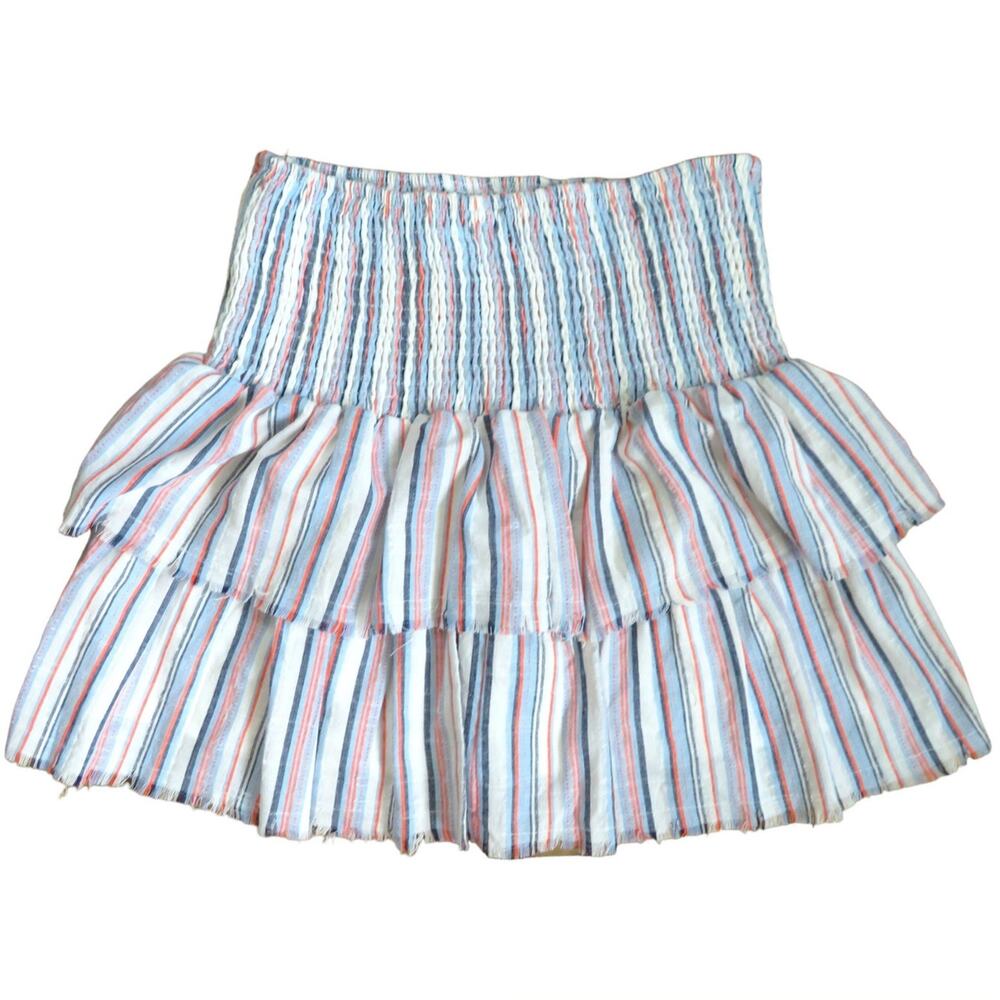 Coquette Colorful Smocked Waist Tiered Mini Skirt, Lined Blue Red White S NWOT